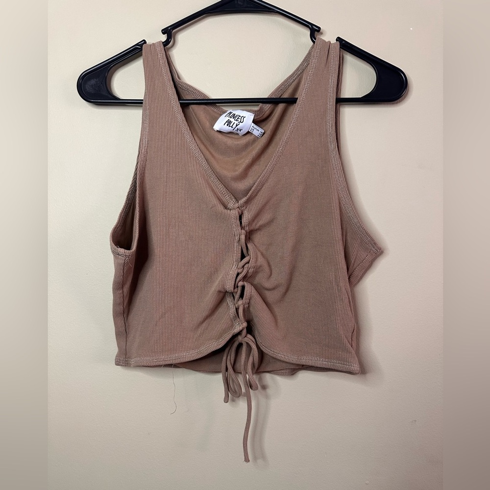 Princess Polly Brown Tie Front Crop Tank Top